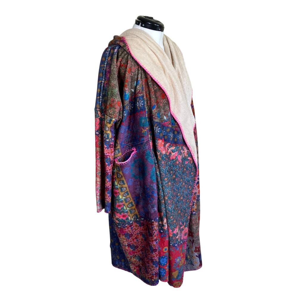 Natural Life Sz S/M Cozy Blanket Kimono Patchwork Floral Print Hood & Pockets - Picture 6 of 16